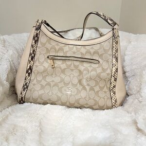 Classic Signature Hobo Bag – Beige with Snakeskin Trim